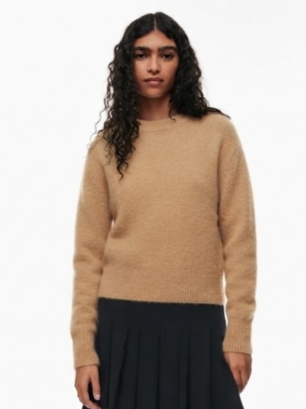 Aritzia Wilfred Sz XS Luxe Cashmere Maria Tan Minimalist Sweater